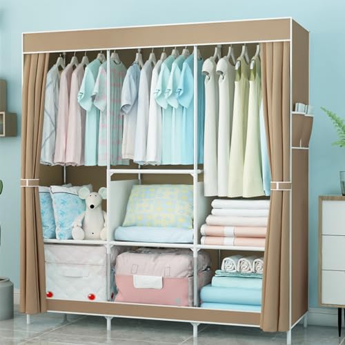 HCZKIUJY Tragbarer Kleiderschrank, Segeltuch-Kleiderschrank, tragbarer Schrank, Aufbewahrungs-Organizer, Stoffschrank, farbige Stangen und graue Abdeckung, schnell und einfach zu montieren, extra von HCZKIUJY
