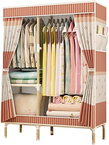 HCZKIUJY Tragbarer Kleiderschrank, Stoffgarderobe, Schlafzimmerschrank, tragbarer Stoff-Kleiderschrank, Zuhause, offen, montierte Kleiderstange aus Holz, Kleiderstange, Segeltuch, Einzelschrank, 170 x von HCZKIUJY