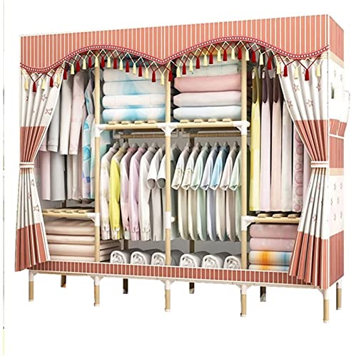 HCZKIUJY Tragbarer Kleiderschrank, Stoffgarderobe, Schlafzimmerschrank, tragbarer Stoff-Kleiderschrank, Zuhause, offen, montierte Kleiderstange aus Holz, Kleiderstange, Segeltuch, Einzelschrank, 170 x von HCZKIUJY