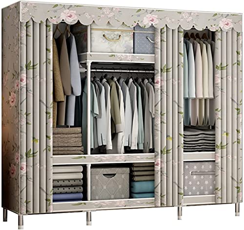 HCZKIUJY Tragbarer Kleiderschrank, Stoffschrank, Metall-Kleiderschrank, multifunktionaler Kleiderschrank, Organizer, Regale, einfacher tragbarer Stoffschrank, multifunktionaler Schlafzimmerschrank von HCZKIUJY