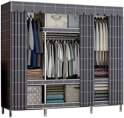 HCZKIUJY Tragbarer Kleiderschrank, Stoffschrank, Metall-Kleiderschrank, multifunktionaler Kleiderschrank, Organizer, Regale, einfacher tragbarer Stoffschrank, multifunktionaler Schlafzimmerschrank von HCZKIUJY