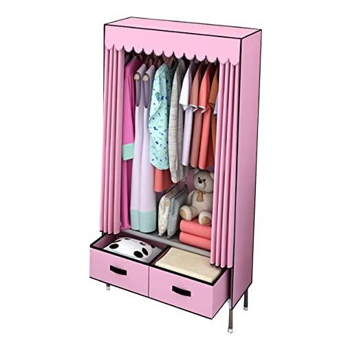 HCZKIUJY Tragbarer Kleiderschrank aus Segeltuch, Stoffschrank mit Kleiderstange und 2 Schubladen, faltbarer Kleiderschrank-Organizer, blau, 70 x 48 x 165 cm von HCZKIUJY