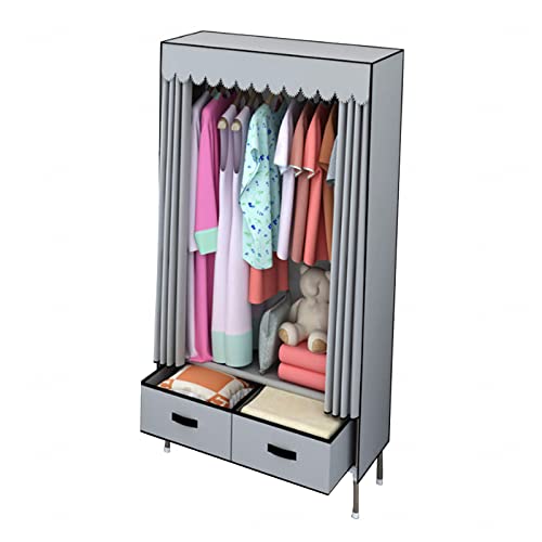 HCZKIUJY Tragbarer Kleiderschrank aus Segeltuch, Stoffschrank mit Kleiderstange und 2 Schubladen, faltbarer Kleiderschrank-Organizer, blau, 70 x 48 x 165 cm von HCZKIUJY