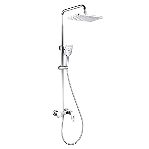HCZKIUJY Wasserfall Wanne Duscharmatur Set, Wandmontage Duschsystem mit Regenduschkopf und 3 Modi Handbrause, Badezimmer Messing Duscharmatur Set mit Höhenverstellbarer Duschstange (Chrom) von HCZKIUJY