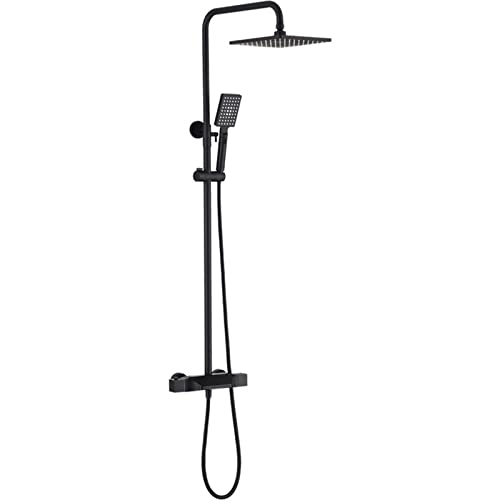 Mattschwarzes Duschsystem Badezimmer Thermostat-Duschset Wandmontage Duscharmatur mit 3 Funktionen Handbrause, Messing quadratisch heiß kalt Bad Wasserhahn von HCZKIUJY