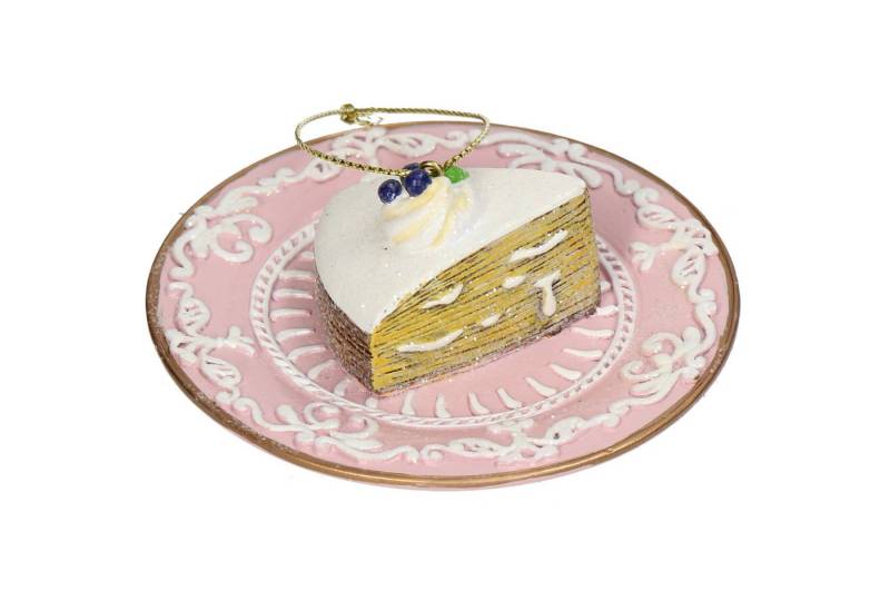 HD Collection Christbaumschmuck, Christbaumschmuck 9,5cm Keramik Kuchenstück Figur Rosa von HD Collection