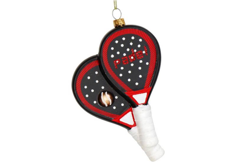 HD Collection Christbaumschmuck, Christbaumschmuck Glas 14,3cm Tennisschläger Figur Schwarz / Rot von HD Collection