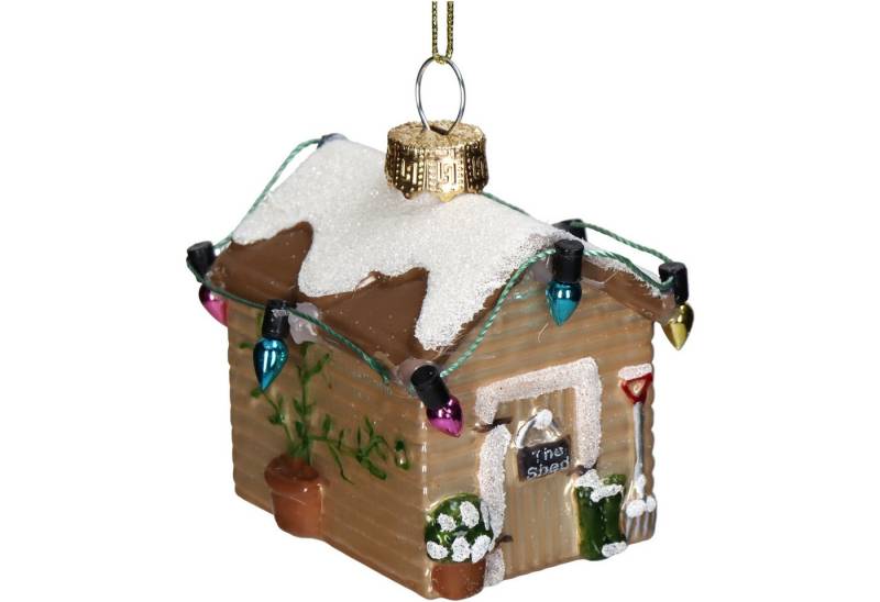 HD Collection Christbaumschmuck, Christbaumschmuck Glas 5,9cm Winterhütte Figur Hellbraun von HD Collection