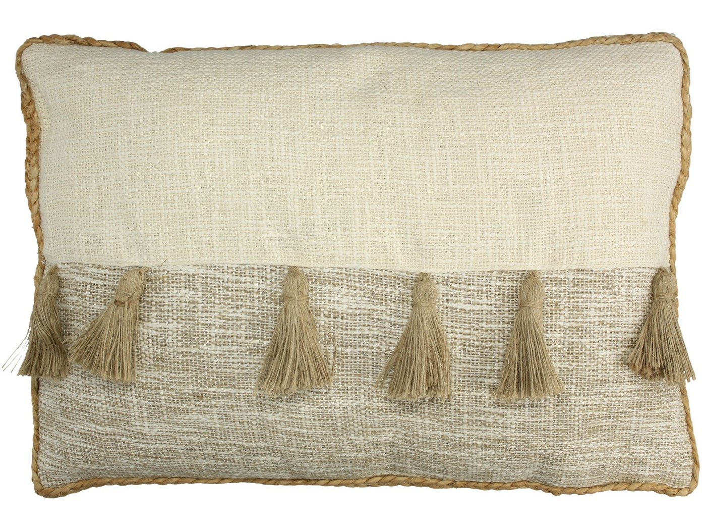 HD Collection Dekokissen Dekokissen Boho mit Quasten, Baumwolle/Jute 40x60cm, natur, inkl. Füllung, Boho Zierkissen Couchkissen Sofakissen. von HD Collection