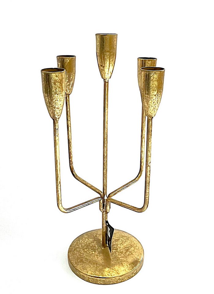HD Collection Kerzenständer Kerzenständer 5armig Stabkerze Antik Gold 36 cm von HD Collection