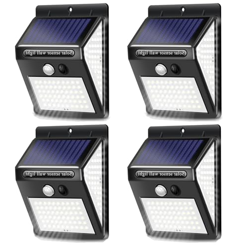 HD HARUDONE 4 Stück Solarlampen für Außen, 144 LED Solarleuchte Aussen mit Bewegungsmelder, IP65 Wasserdichte, 120°Beleuchtungswinkel, Solar Wandleuchte für Außen Wand, Gärten, Höfe, Garagen von HD HARUDONE