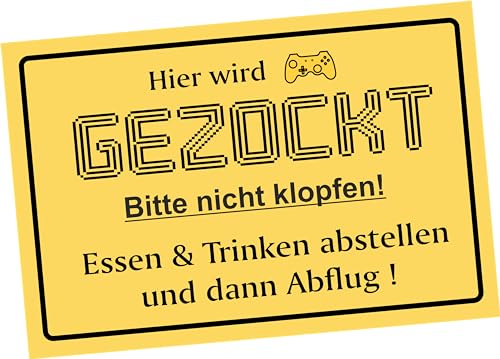 Hier wird gezockt Schild Partydeko Zocker Geschenkidee Deko Spielzimmer Schüler Türschild Zimmer - Teenager Geschenk Gamer Geburtstagsgeschenk Dekoration von HD PRINT4YOU