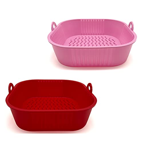 2 Stück Silikonform Für Heißluftfritteuse,21.5cm Air Fryer Silicone Pot Wiederverwendbar Luftfritteuse Silikontopf mit zwei Ofenhandschuhen,Hitzebeständig Einfache Reinigung für Mikrowelle Ofenzubehör von HDAKDDHG