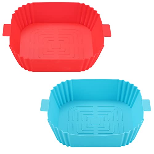 Air Fryer Silicone Pot Square Liners, Reusable Air Fryer Silicone Basket Baking Tray Air Fryer Silicone Grill Pan Baking Microwave Oven Tray High Temperature Air Fryers Oven Accessories (Red + Blu) von HDAKDDHG