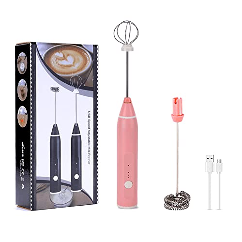 Milchaufschäumer, Milchaufschäumer Stab USB Wiederaufladbarer Mini Elektrischer Milchaufschäumer 3 Geschwindigkeiten Einstellbar Mit 2 Vverschiedenen Mischköpfen, Geeignet für Kaffee, Eier(rosa) von HDAKDDHG