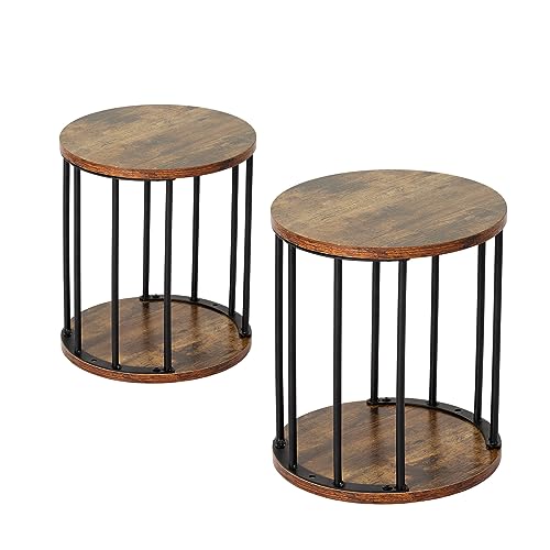 HDANI Runder Sitzhocker Kinder und Erwachsene,Tritthocker,Kleiner Pflanzenhocker,Fußhocker für Bad, Küche,Schlafzimmer,Büro,30×30×34.5cm,Holz Retro Braun,2er Set von HDANI