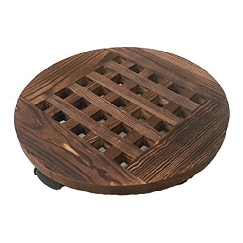 HDBCYUAZ Ornament Basis Blumentopfablage mit Rädern Pflanze Caddy mit leicht bewegenden Rennräder Runde bewegliche Pflanzgefasse Outdoor Indoor Baum Blumenständer Pflanzer Holz Vase Basis(Bruin,S) von HDBCYUAZ