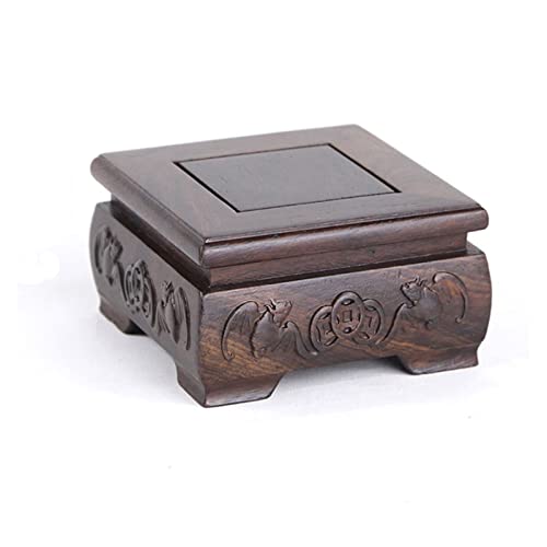 HDBCYUAZ Ornament Basis Hölzerne Vase Base Luxury Square Holz Vase-Display-Ständer-Sockel-Basis-Bat-Muster 2.1 in hoher Carving-Blume Bonsai-Stein-Holzsitz Holz Vase Basis(A) von HDBCYUAZ