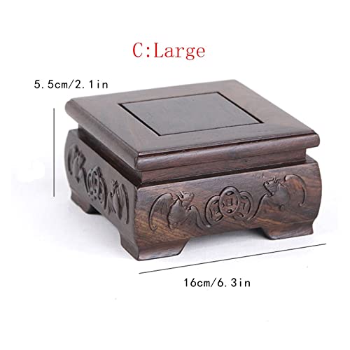 HDBCYUAZ Ornament Basis Hölzerne Vase Base Luxury Square Holz Vase-Display-Ständer-Sockel-Basis-Bat-Muster 2.1 in hoher Carving-Blume Bonsai-Stein-Holzsitz Holz Vase Basis(C) von HDBCYUAZ