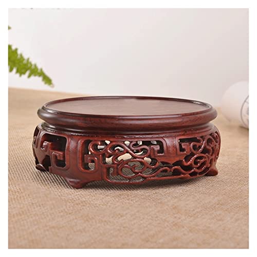 HDBCYUAZ Ornament Basis Hölzerne Vase Base Runde Form Schnitzen Handwerk Ornamente Basis Holzhalterung Oval Jade Stein Blumentopf Bonsai Base Holz Vase Basis(B) von HDBCYUAZ