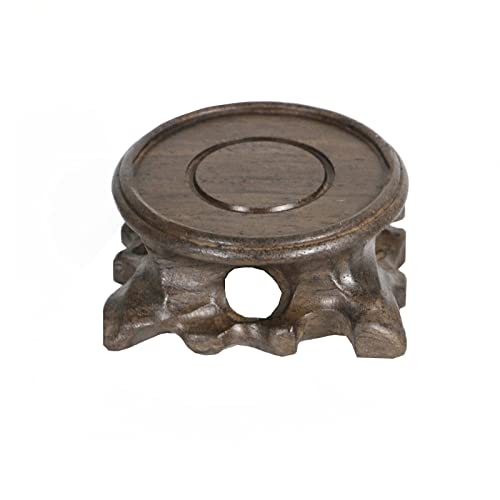 HDBCYUAZ Ornament Basis Hölzerne Vase Base Vintage Runde Form Hölzerne Teekanne Basis-Ausstellungsständer, Dezember-Anzeigen-Zier-Ornament-Basis-Buddha-Statue-Basis Holz Vase Basis(B) von HDBCYUAZ