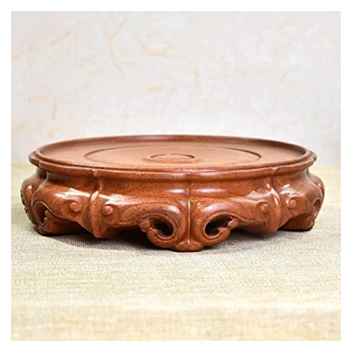 HDBCYUAZ Ornament Basis Hölzerne Vase-Basis Runde Bonsai-Display-Tankvase Buddha-Statuen Purpurrote Lehm-Topf-Dekorationsanzeige Steht 2,3 Zoll hoch Holz Vase Basis(S) von HDBCYUAZ