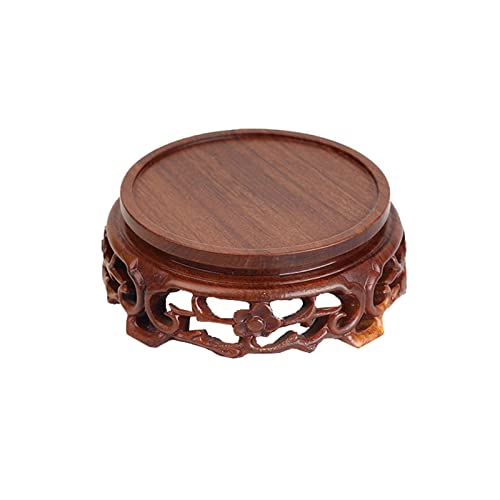 HDBCYUAZ Ornament Basis Hölzerne Vase Buddha Statue Basis Runder Base Seltsame Stein Bonsai Ornamente Teekanne Base Holz Schnitzerei Home Decoration Display Stand Holz Vase Basis(B) von HDBCYUAZ