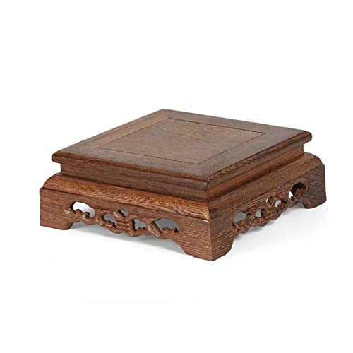 HDBCYUAZ Ornament Basis Quadratische Form Holz Teekanne Base Vase Carving Bracket Holz Buddha Statue Dekoration Basis for Dekoration Display Stand Holz Vase Basis(A) von HDBCYUAZ