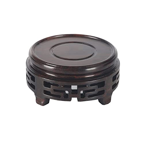 HDBCYUAZ Ornament Basis Vase Basis Muster Kleine Teekanne Buddha Statue Runde Basis Seltsame Stein Bonsai Ornamente Holz Schnitzen Home Decoration Display Stand Holz Vase Basis(M) von HDBCYUAZ
