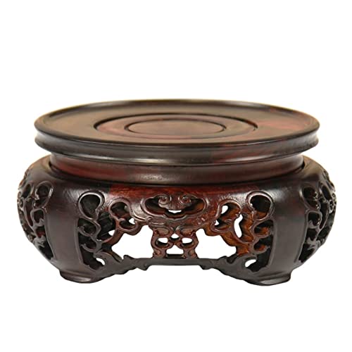 HDBCYUAZ Ornament Basis Vintage Runde Form Hölzerne Teekanne Base Vase Aquarium Tischlampe, Home Display Stand Ornament Base Holz Buddha Statue Base Holz Vase Basis(M) von HDBCYUAZ
