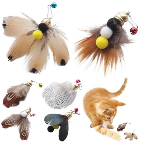HDBHSBE Cat Toy Refill, 6pcs Interactive Cat Zauberstab Spielzeug, Ersatzteaser -Zauberstab, natürlich mit Bell Teaser von HDBHSBE
