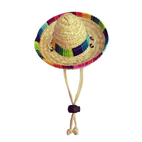 Haustierstrohhut Verstellbarer Hund Sombrero Mexikaner Hut Multicolor -Welpenkostüm Cappet von HDBHSBE