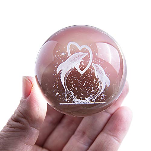 HDCRYSTALGIFTS 3D-Delfin-Kristallkugel mit Metallständer als Valentinstagsgeschenk, Geburtstagsgeschenk, Liebesherz von HDCRYSTALGIFTS