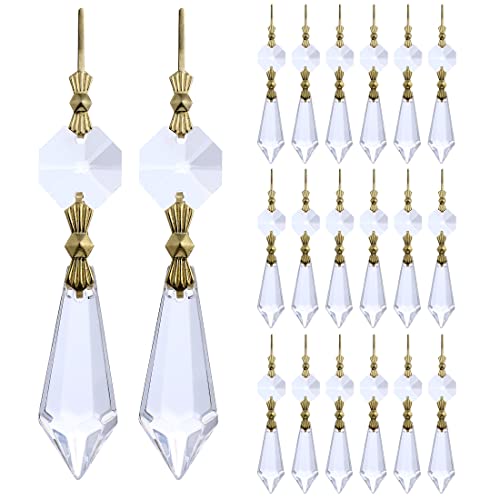 HDCRYSTALGIFTS 20 Stück 38 mm Ersatz klare Kronleuchter Eiszapfen Kristall Prismen Octogan Kristall Perlen für Lampe Dekor, Gold Fliege Verbinder von HDCRYSTALGIFTS