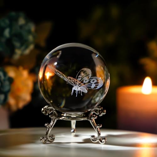 HDCRYSTALGIFTS 3D-Laser-Schmetterling-Kristallkugel, Briefbeschwerer, Glaskugel, Figuren, dekorative Kugeln, Geschenk (60 mm) von HDCRYSTALGIFTS