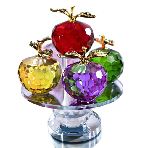 HDCRYSTALGIFTS 5 Zoll große, facettierte Kristallapfel-Figurinen in 5 Farben, Glasapfel-Statue, Sammlerstücke mit drehbarer Basis zur Tischdekoration zu Hause von HDCRYSTALGIFTS