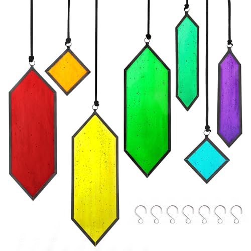 HDCRYSTALGIFTS Set mit 7 Sonnenfängern, Buntglas-Dekor, Buntglas-Fenster-Sonnenfänger mit Haken, Regenbogen-Maker für Zuhause, Innenbereich, Garten, Dekoration, Geschenke für Frauen von HDCRYSTALGIFTS