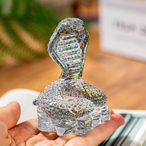 HDCRYSTALGIFTS 8,9 cm Kristall-Kobra-Schlange Figuren Handwerk Glas Tierstatue Ornamente Kunst Sternzeichen Tier Skulptur Sammlerstück Neujahr Heimdekoration Geschenke von HDCRYSTALGIFTS
