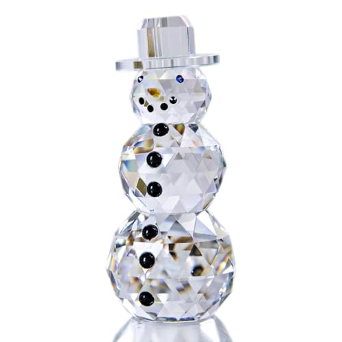 HDCRYSTALGIFTS Kristall-Schneemann-Figuren Sammlerstücke mit Hut, Tischdekoration Briefbeschwerer von HDCRYSTALGIFTS