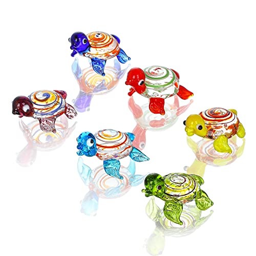 HDCRYSTALGIFTS Set mit 6 handgefertigten Mini-Meeresschildkröten-Figuren, mundgeblasenes Meerestier, Sammlerstücke, Ornament, Kunst, Glas, Miniatur-Dekoration von HDCRYSTALGIFTS