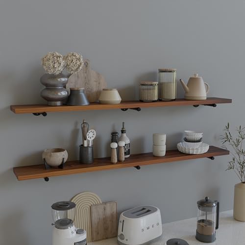 HDDFER Industrielle Rohrwand-Holzregale, echte Holzregale, 183 cm, in spezieller brauner Farbe mit 3 cm extra Dicke, moderne schwebende Schiefern, Bücherregal für rustikale Bauernhaus-Dekoration HDDFER Industrielle Rohrwand-Holzregale, echte Holzregale, 183 cm, in spezieller brauner Farbe mit 3 cm extra Dicke, moderne schwebende Schiefern, Bücherregal für rustikale Bauernhaus-Dekoration von HDDFER