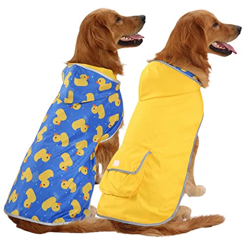 HDE Wendbarer Hunde-Regenmantel mit Kapuze, für kleine, mittelgroße und große Hunde, Enten/Gelb, Größe 3XL von HDE