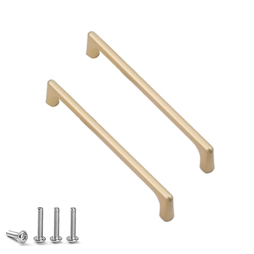 HDEYRSX 2 Stück Küchengriffe Möbelgriffe Türgriff Schrankgriffe Zinklegierung Schubladenknöpfe Bogenform Griffe für Küchenschränke Kommoden Kleiderschrank,mit Schrauben (Lochabstand 192mm,Gold-b) von HDEYRSX
