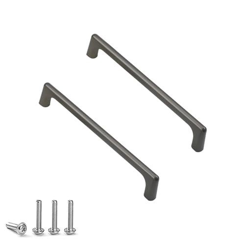 HDEYRSX 2 Stück Küchengriffe Möbelgriffe Türgriff Schrankgriffe Zinklegierung Schubladenknöpfe Bogenform Griffe für Küchenschränke Kommoden Kleiderschrank,mit Schrauben (Lochabstand 96mm,Grau) von HDEYRSX