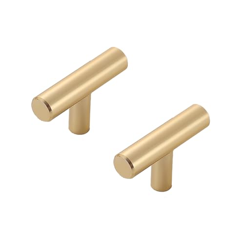 HDEYRSX 2 Stück Möbelgriffe Schrankgriffe Türgriffe Küchengriffe Aluminium Schubladenknopf T Stangengriff Kleiderschrank Zieht Griffe für Schlafzimmer,Wohnzimmer,Kommode (Länge 50mm,Gold) von HDEYRSX