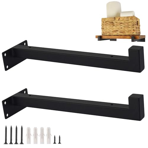 HDEYRSX 2 Stück Regalhalterung mit Lippen,Regalwinkel Schwerlast Regalhalter Metall Schwimmende Wandhalterung Winkel Regalträger für Zuhause,Büro,Garten,mit Schrauben,Schwarz (30cm) von HDEYRSX