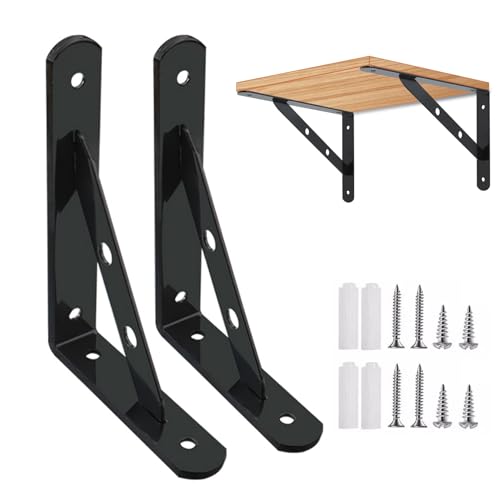 HDEYRSX 2 Stück Regalhalterungen,Dreieckig Regalträger,Metall Schwerlast Wandwinkel,90 Grad Recht Winklige Halterung,Schwimmenden Regalwinkel für Wandhalterung,mit Schrauben (150mm x 95mm,Schwarz) von HDEYRSX
