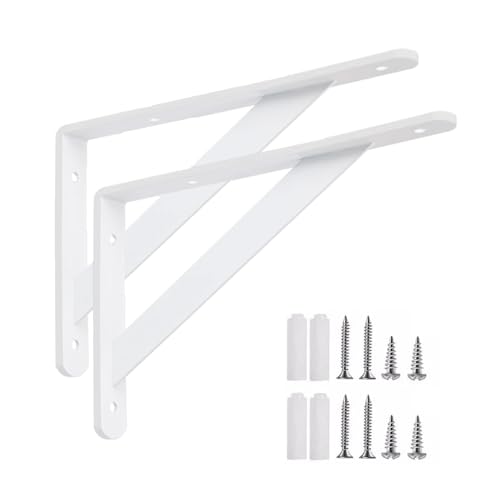 HDEYRSX 2 Stück Regalhalterungen,Dreieckig Regalträger,Metall Schwerlast Wandwinkel,90 Grad Recht Winklige Halterung,Schwimmenden Regalwinkel für Wandhalterung,mit Schrauben (150mm x 95mm,Weiß) von HDEYRSX