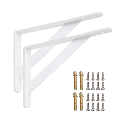 HDEYRSX 2 Stück Regalhalterungen,Dreieckig Regalträger,Metall Schwerlast Wandwinkel,90 Grad Recht Winklige Halterung,Schwimmenden Regalwinkel für Wandhalterung,mit Schrauben (350mm x 220mm,Weiß) von HDEYRSX