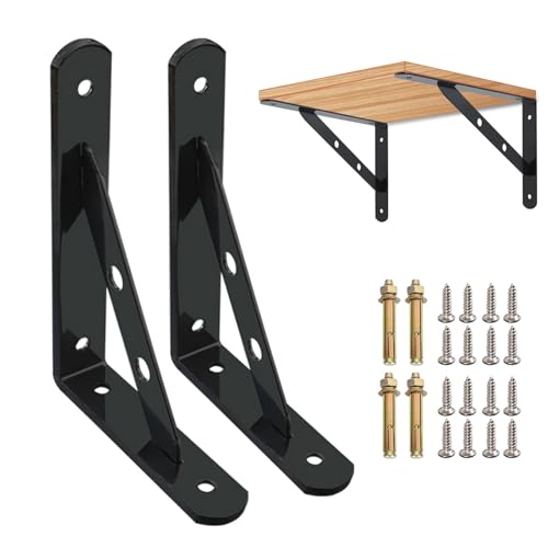 HDEYRSX 2 Stück Regalhalterungen,Dreieckig Regalträger,Metall Schwerlast Wandwinkel,90 Grad Recht Winklige Halterung,Schwimmenden Regalwinkel für Wandhalterung,mit Schrauben (350mm x 220mm,Schwarz) von HDEYRSX